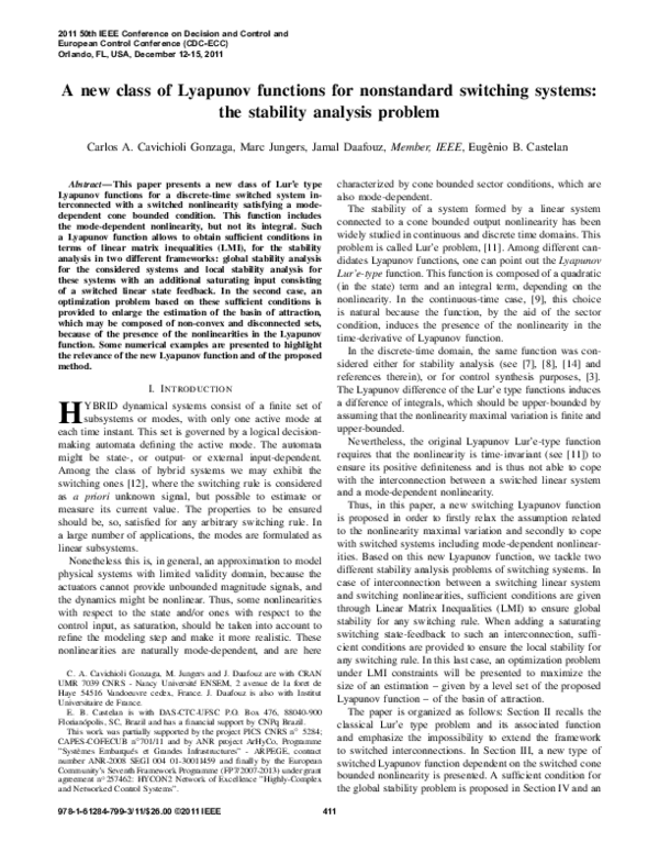 (PDF) A new class of Lyapunov functions for nonstandard switching ...