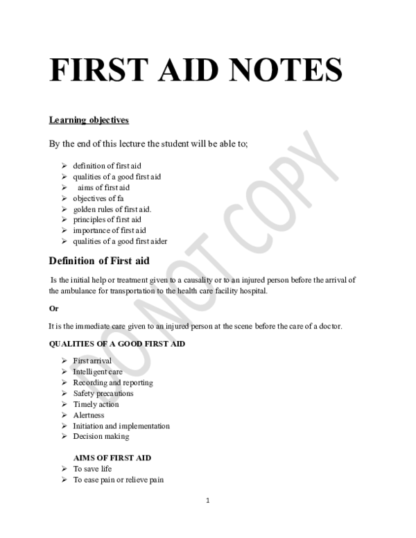 (DOC) First aid notes (1) | Klinton Bill - Academia.edu