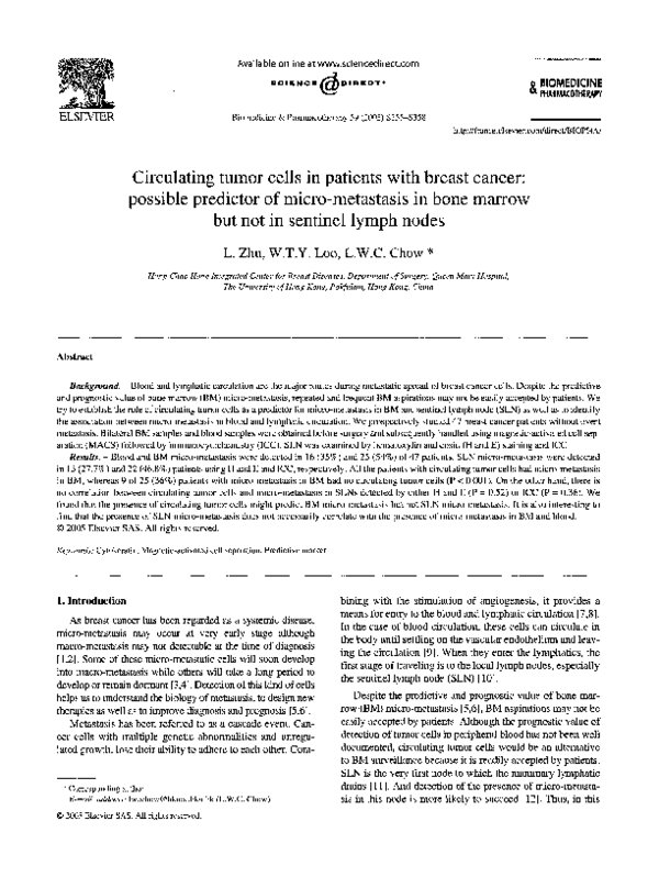 (PDF) Circulating tumor cells in patients with breast cancer: possible ...
