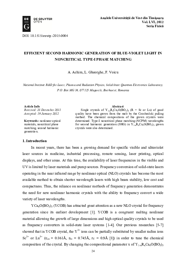 (PDF) Efficient Second Harmonic Generation Of Blue-Violet Light In ...