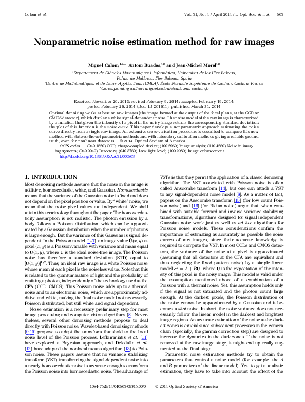 (PDF) Nonparametric noise estimation method for raw images