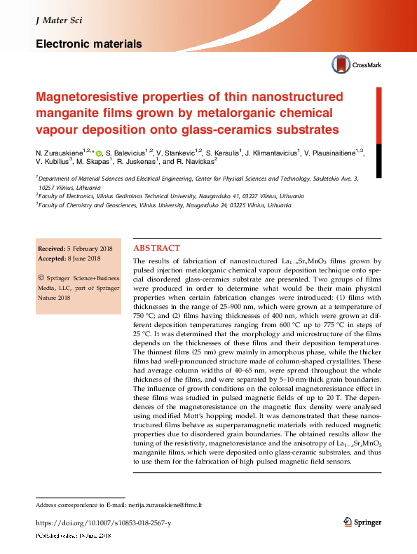 (PDF) Magnetoresistive properties of thin nanostructured manganite ...