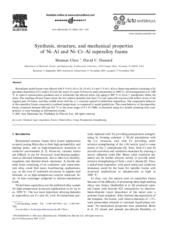 (PDF) Synthesis, structure, and mechanical properties of Ni–Al and Ni ...