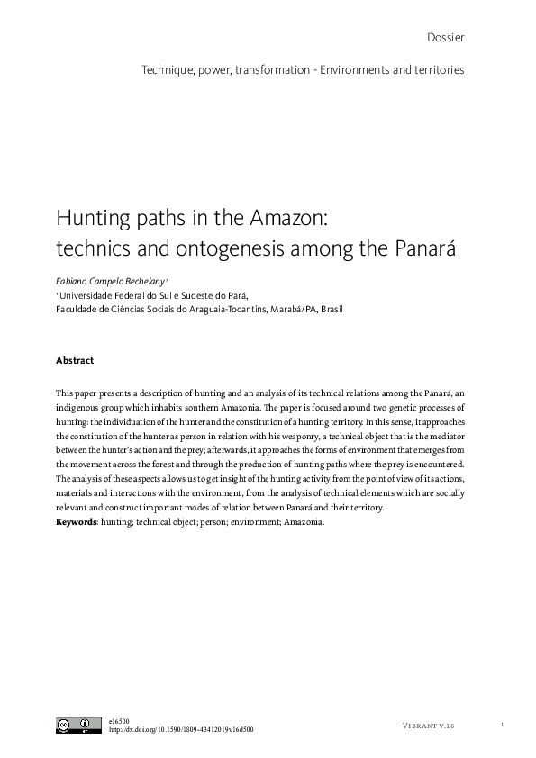 Pdf Hunting Paths In The Amazon Technics And Ontogenesis Among The Panara Fabiano Bechelany Academia Edu