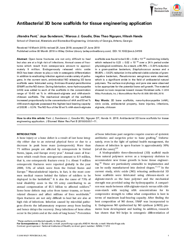 (PDF) Antibacterial 3D bone scaffolds for tissue engineering application