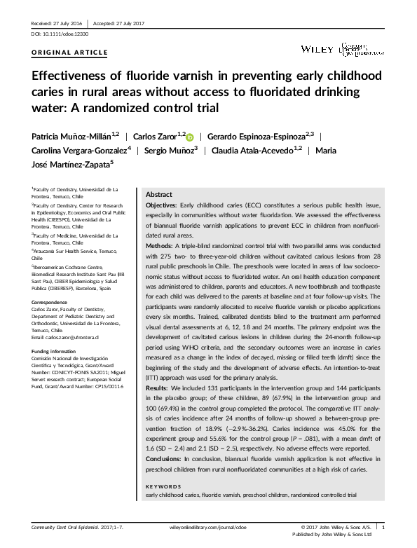 (PDF) Effectiveness of fluoride varnish in preventing early childhood
