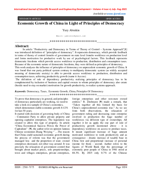(PDF) Economic Growth of China in Light of Principles of Democracy