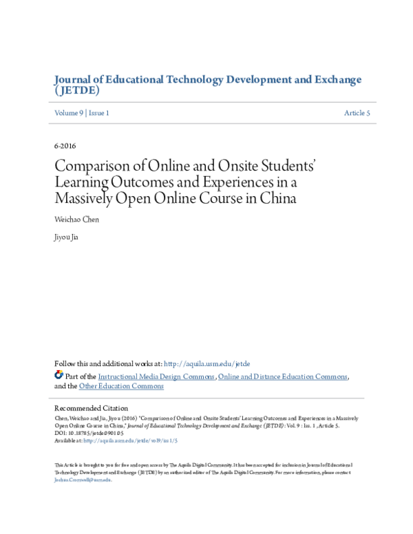 (PDF) Comparison of Online and Onsite Students’ Learning Outcomes and ...