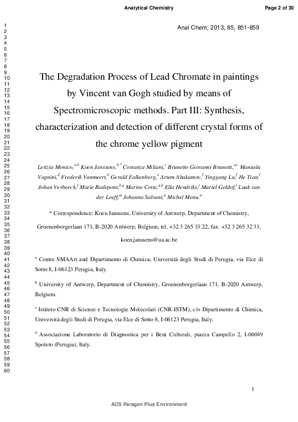 (PDF) Degradation Process of Lead Chromate in Paintings by Vincent van