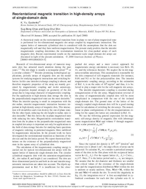 (PDF) Reorientational magnetic transition in high-density arrays of ...