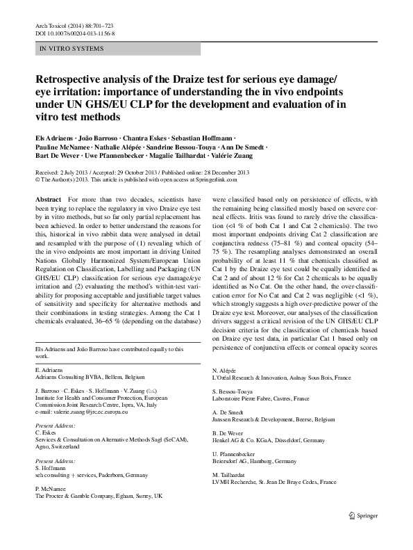 (PDF) Retrospective analysis of the Draize test for serious eye damage