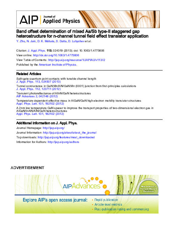 (PDF) Band offset determination of mixed As/Sb type-II staggered gap ...