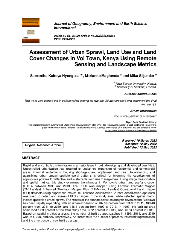 (PDF) Assessment of Urban Sprawl, Land Use and Land Cover Changes in ...