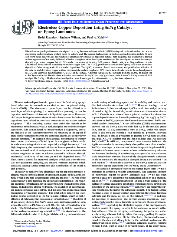 (PDF) Electroless Copper Deposition Using Sn/Ag Catalyst on Epoxy Laminates