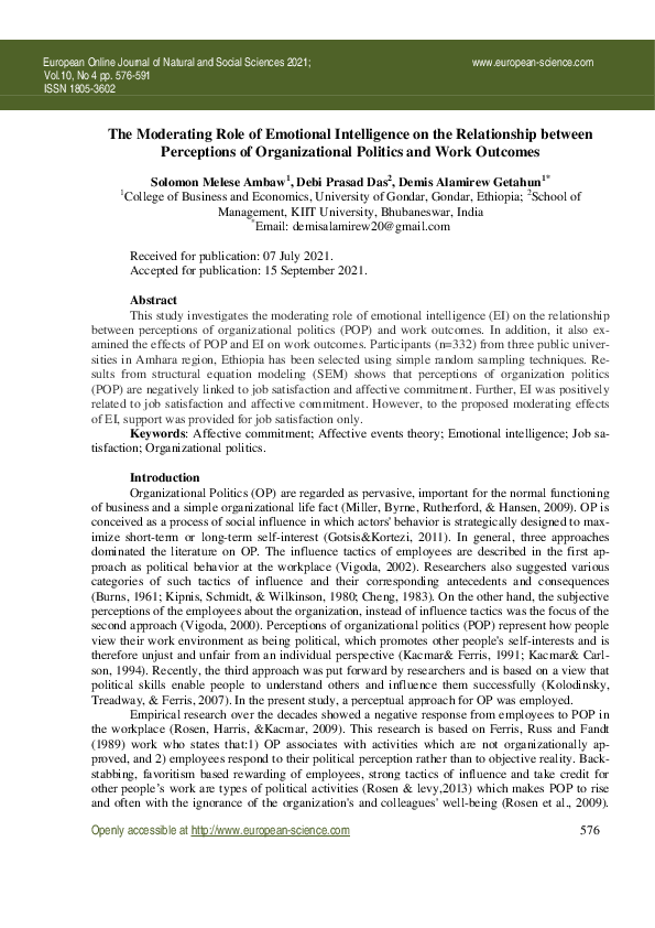 (PDF) The Moderating Role of Emotional Intelligence on the Relationship ...