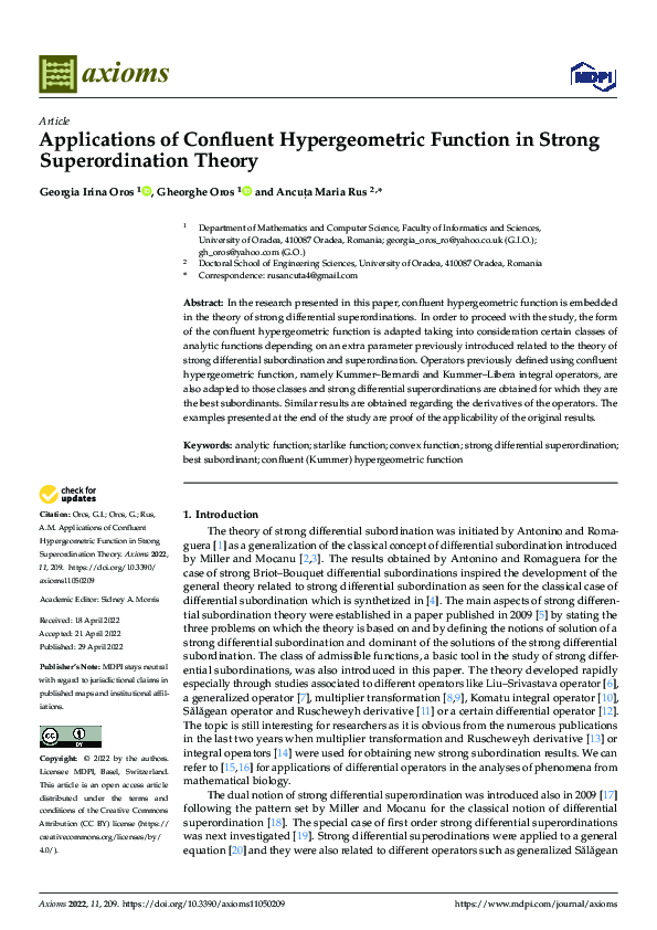 (PDF) Applications of Confluent Hypergeometric Function in Strong ...