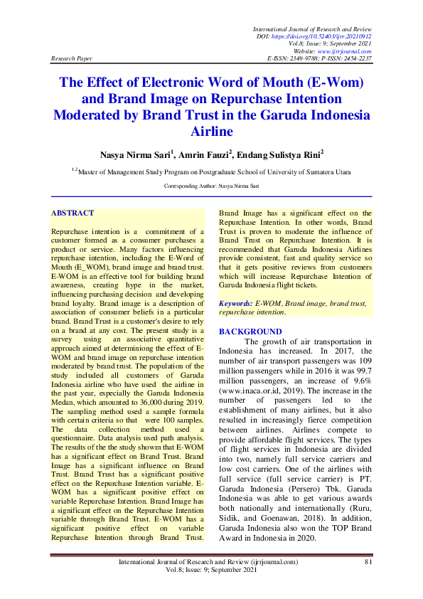 (PDF) The Effect of Electronic Word of Mouth (E-Wom) and Brand Image on ...