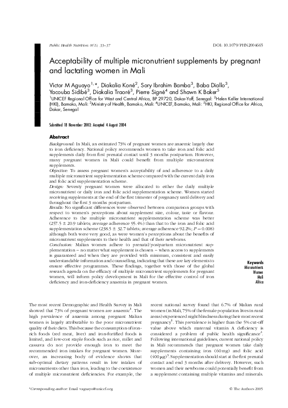 (PDF) Acceptability of multiple micronutrient supplements by pregnant ...