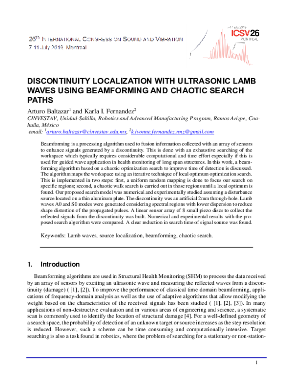 (PDF) Discontinuity Localization with Ultrasonic Lamb Waves Using ...