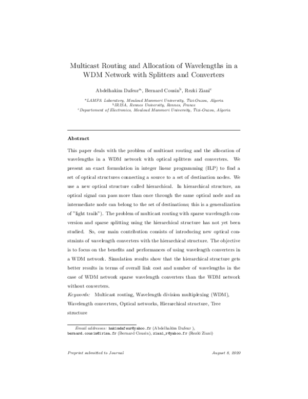 (PDF) Multicast routing and allocation of wavelengths in a WDM network ...