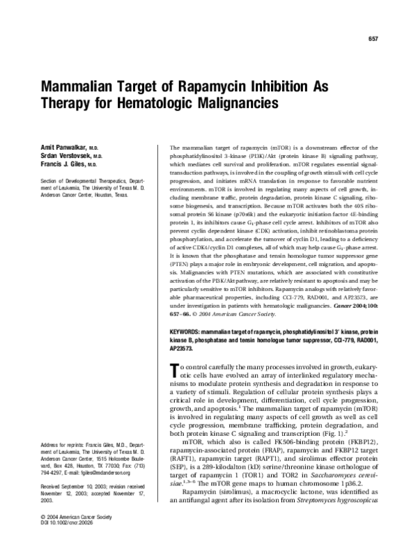 (PDF) Mammalian target of rapamycin inhibition as therapy for ...