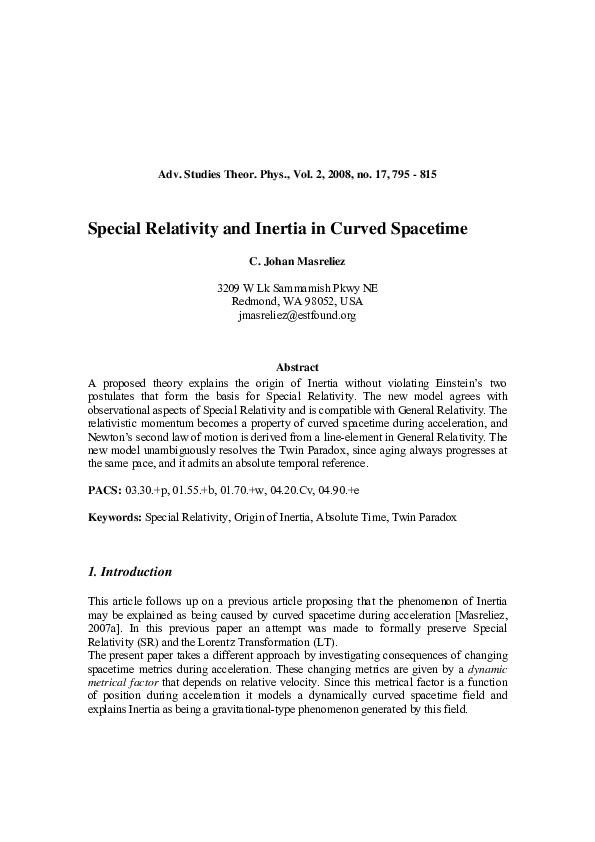 (PDF) Special relativity and inertia in curved spacetime