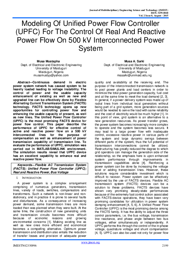 (PDF) Modeling Of Unified Power Flow Controller ( UPFC ) For The ...