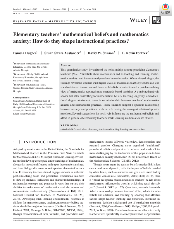 (PDF) Elementary teachers’ mathematical beliefs and mathematics anxiety ...