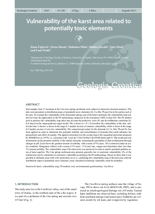 (PDF) Vulnerability of the karst area related to potentially toxic elements