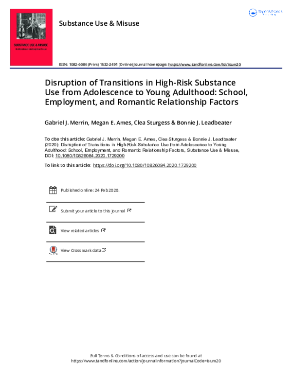 (PDF) Disruption of Transitions in High-Risk Substance Use from ...