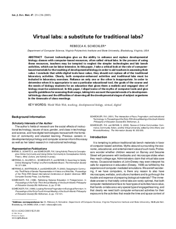(PDF) Virtual labs: a substitute for traditional labs?