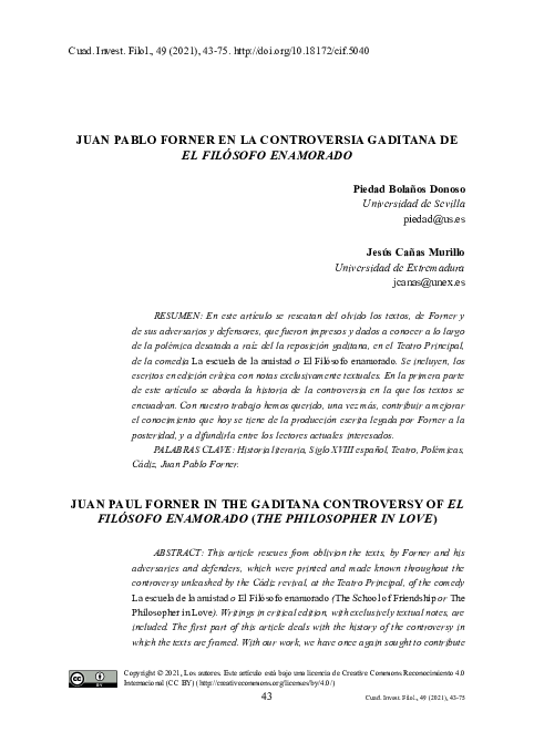 (PDF) Juan Pablo Forner en la controversia gaditana de 