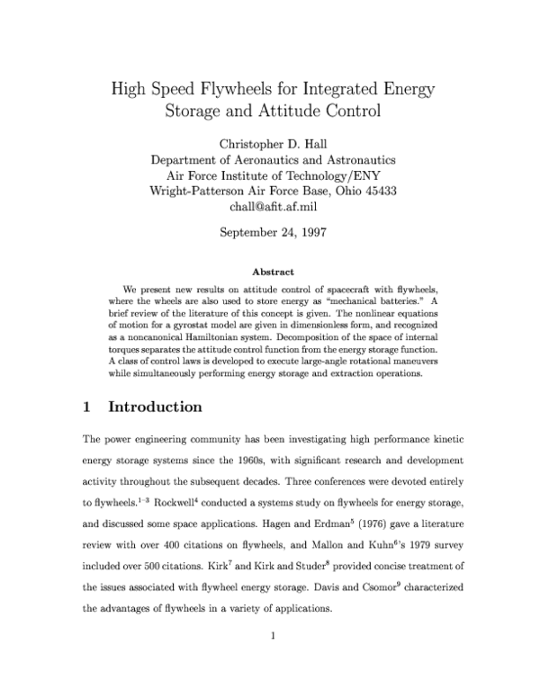 (PDF) High speed flywheels for integrated energy storage and attitude control Chris Hall