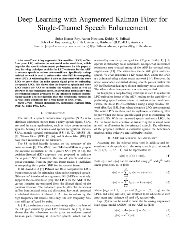 (PDF) Deep Learning with Augmented Kalman Filter for SingleChannel