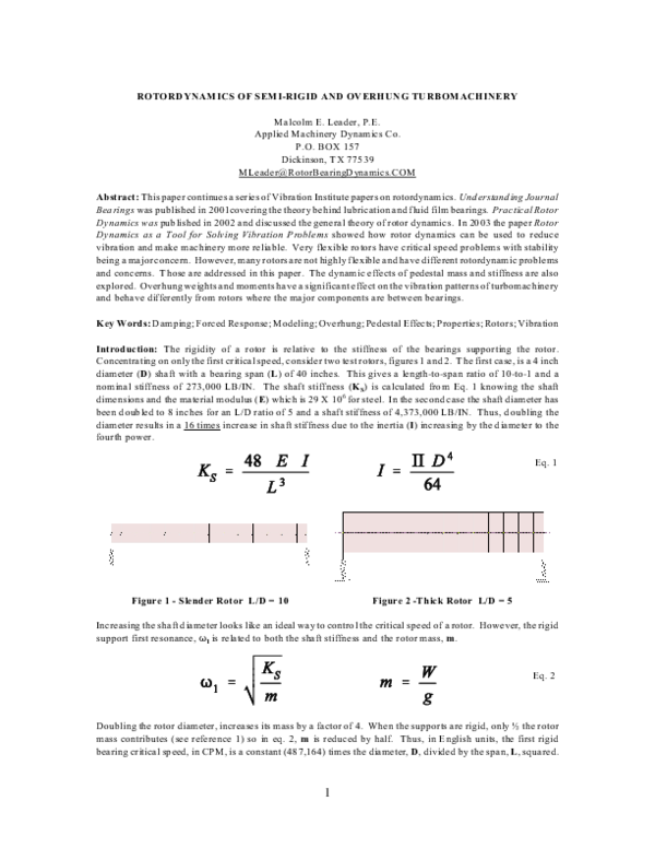 (PDF) Rotordynamics of Semi-Rigid and Overhung Turbom Achinery