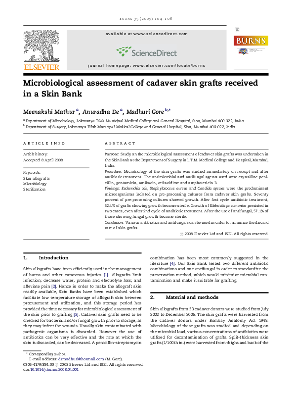 (PDF) Microbiological assessment of cadaver skin grafts received in a ...
