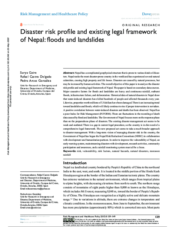 (PDF) Disaster risk profile and existing legal framework of Nepal ...