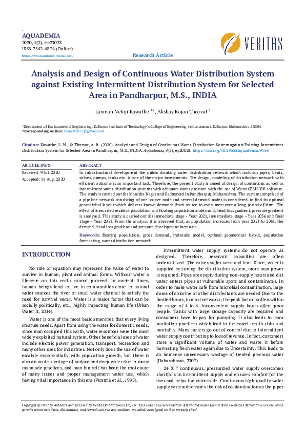 (PDF) Analysis and Design of Continuous Water Distribution System ...