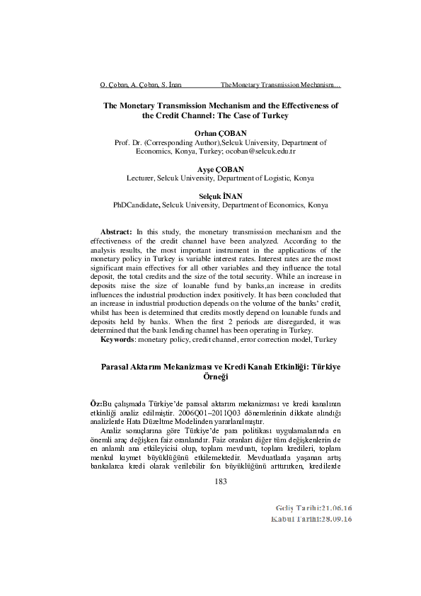 (PDF) The Monetary Transmission Mechanism and the Effectiveness of the ...