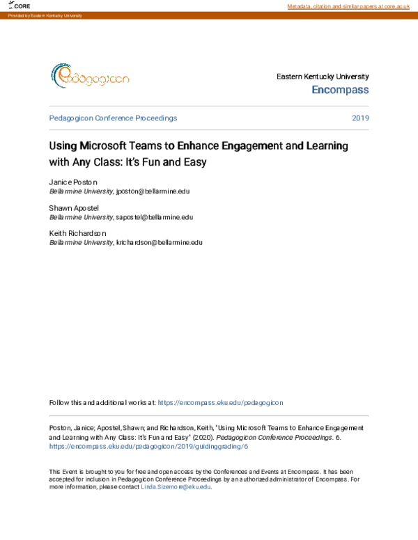 (PDF) Using Microsoft Teams to Enhance Engagement and Learning with Any ...