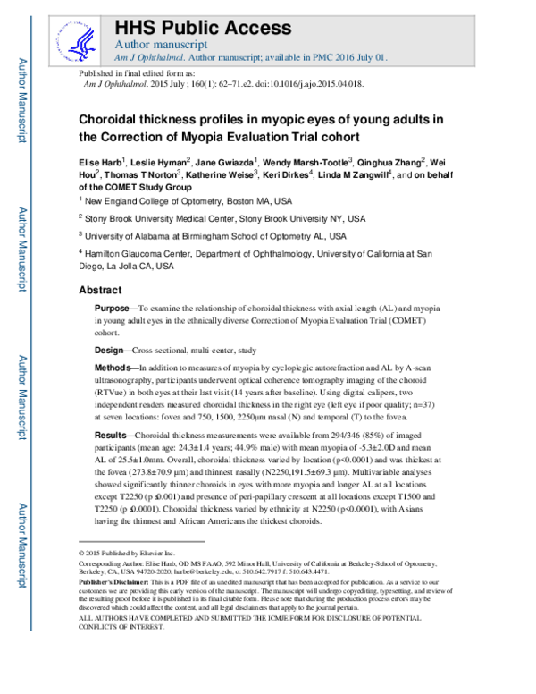 (PDF) Choroidal Thickness Profiles in Myopic Eyes of Young Adults in ...