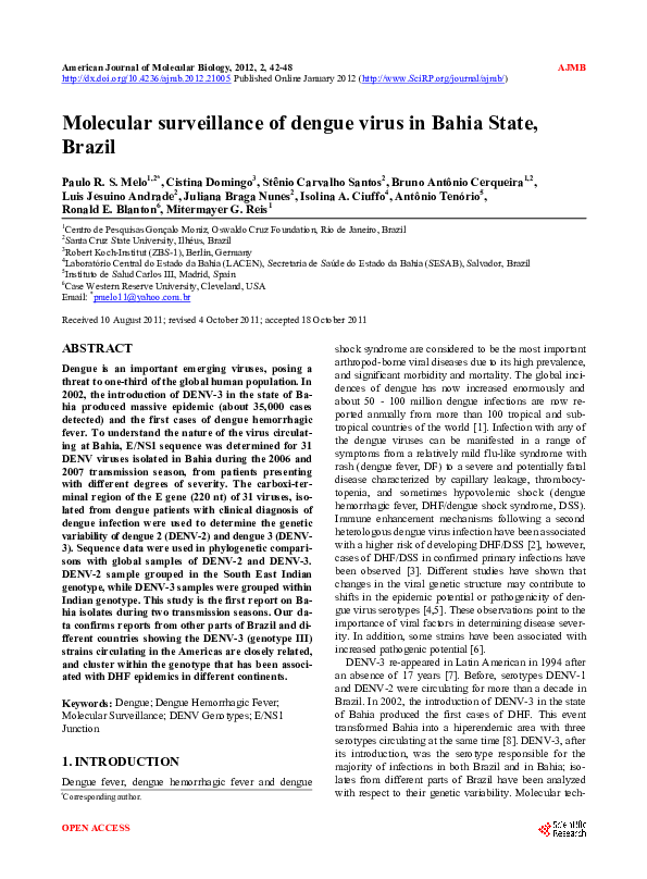 (PDF) Molecular surveillance of dengue virus in Bahia State, Brazil
