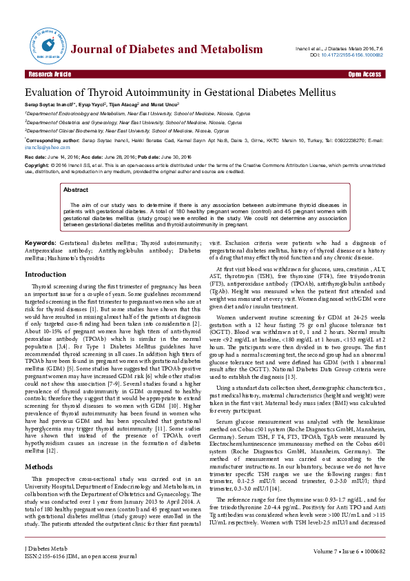 (PDF) Evaluation of Thyroid Autoimmunity in Gestational Diabetes Mellitus