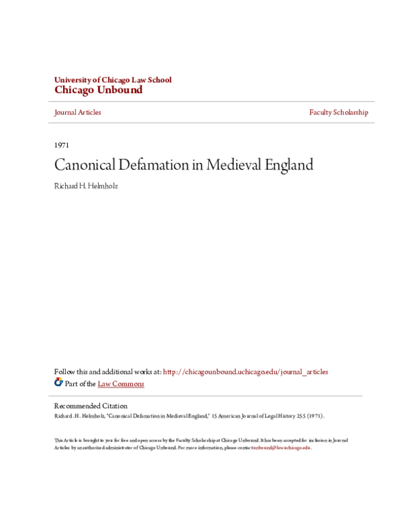 (PDF) Canonical Defamation in Medieval England
