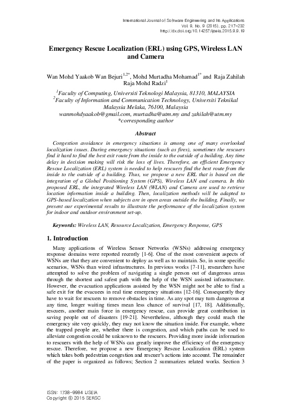(PDF) Emergency Rescue Localization (ERL) using GPS, Wireless LAN and ...