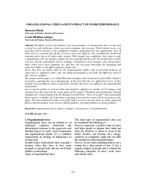 (PDF) Organizational Stress and Its Impact on Work Performance