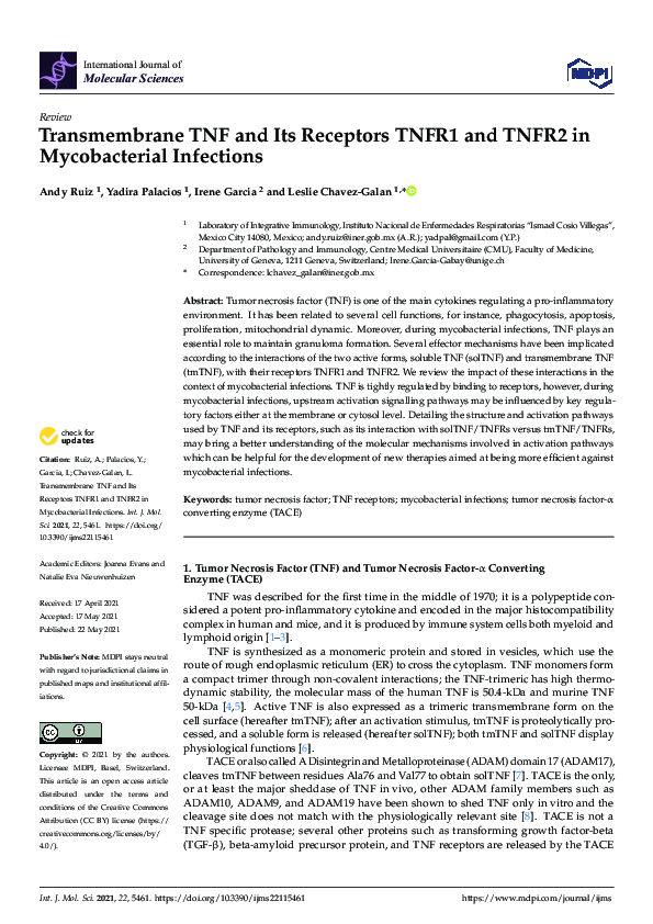 (PDF) Transmembrane TNF and Its Receptors TNFR1 and TNFR2 in ...