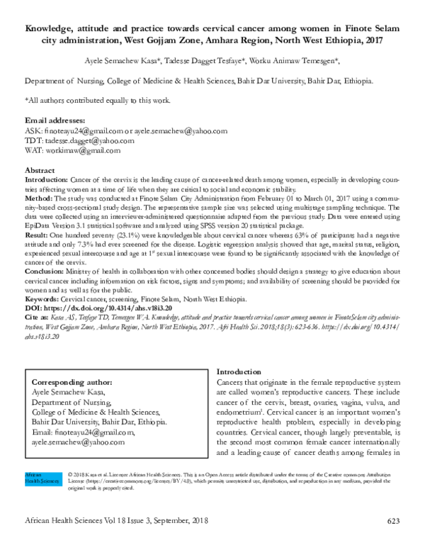 (PDF) Knowledge, Attitude and Practice towards Cervical Cancer ...