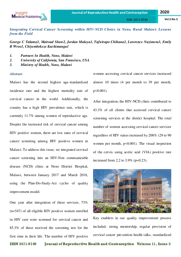 (PDF) Integrating Cervical Cancer Screening within HIV-NCD Clinics in ...