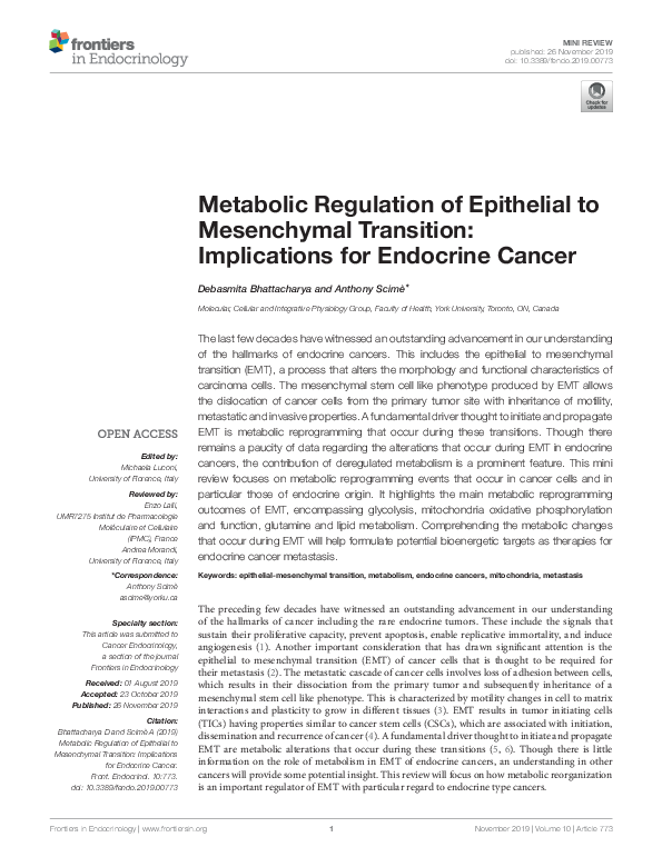 (PDF) Metabolic Regulation of Epithelial to Mesenchymal Transition ...